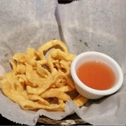 Fried Wonton Strips and Duck Sauce