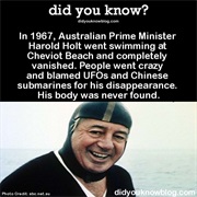 Prime Minister Harold Holt Disappeared