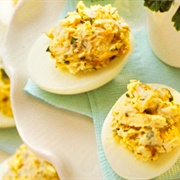 Lemon Dill Chicken Salad Stuffed Eggs