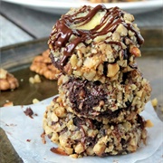 Cheesecake Filled Chocolate Walnut Thumbprint Cookies