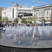 Piccadilly Gardens Fountains, Manchester, England