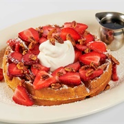 Giant Belgian Waffle With Strawberries, Pecans and Chatilly Cream