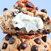 Cheesecake Stuffed Chocolate Chip Salted Pretzel Cookies