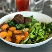 Sweet Potato Broccoli and Falafel Bowl