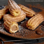 Mini Caramel-Filled Churros With Chocolate and Caramel Dips