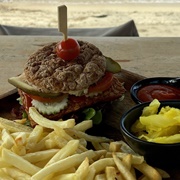 Vegan Tempeh Burger With Fries