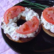 Everything Bagel With Shallot and Chive Cream Cheese and Tomato