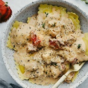 Three-Cheese Ravioli With Three Shrimps and Three Meatballs