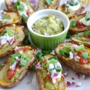 Spicy Wings With Potato Skins and Guacamole