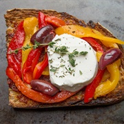 Tomato Sauce, Roasted Red Bell Pepper, and Corn Open-Faced Sandwich