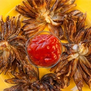 Onion Blossoms With Ketchup