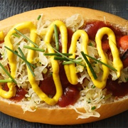 Sauerkraut, Mustard, and Mayonnaise Kielbasa Hot Dog (The Grabowski)