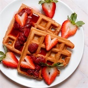 Raspberry Waffle With Strawberry Syrup