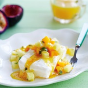 Vanilla Bean Ice Cream With Fruits in Syrup