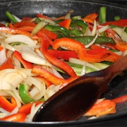 Fried Red &amp; Green Bell Peppers With Onions