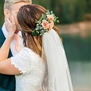 Veil Attached to Flowers in Hair