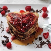 Chocolate Chip Pancakes and French Toast With Raspberries