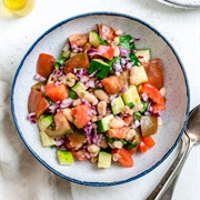 Navy Bean, Tomato, Red Onion, Bell Pepper, and Olive Salad