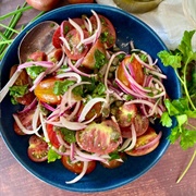 Tomato, Red Onion, and Olive Salad With Sweet Soy Sauce