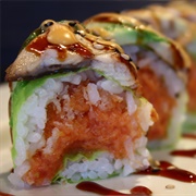 Avocado and Yellowtail Maki With Bonito Flakes (The Amberjack)