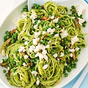 Tagliatelle With Pea Pesto and Crème Fraîche