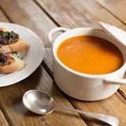 Tomato Soup With Black Olive Ciabatta Toasts