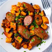 Crumbled Sausage Sweet Potato Wedges