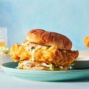 Fish Filet Sandwich With Coleslaw and Tartar Sauce