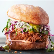 Red Cabbage Slaw and Fried Chicken Sandwich