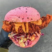 Pink-Poppy-Seed-Bun Fried Chicken Sandwich