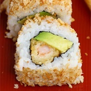 Tempura Shrimp and Yellowtail Maki With Tempura Flakes