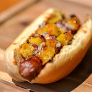 Mustard, Pineapple, and Cheese Hot Dog (Golden Retriever)