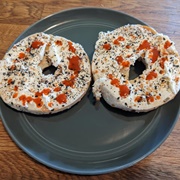 Everything Bagel With Shallot and Chive Cream Cheese and Soy Sauce