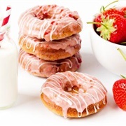 Strawberry Iced and Strawberry Jelly-Filled Donut With Strawberry Drizzle