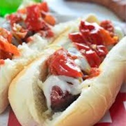 Marinara and Mushroom Italian Sausage Hot Dog (Italian Tube Steak)