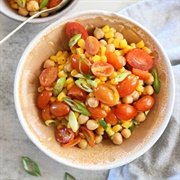 Chickpea, Corn, Sriracha, and Canned Tomato Salad