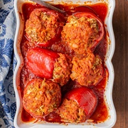 Tomato, Red Onion, and Frank&#39;s Redhot Rice Stuffed Pepper