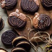 Peanut Butter Stuffed Chocolate Jack Lantern Cookies