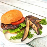 Grilled Portobello Mushroom Cap and Fried Chicken Sandwich