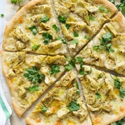 Garlic, Olive, and Artichoke Pizza With Garlic Sauce