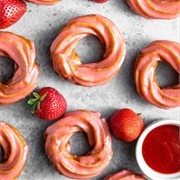 Strawberry Iced and Cream-Filled Chocolate Cruller