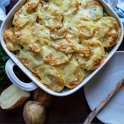 Goat Cheese and Kashkaval Potato Casserole