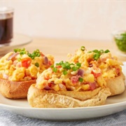 Cheesy Scrambled Egg and Red Onion Open-Faced Sandwich