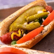 Pickle and Pickled Pepper Hot Dog