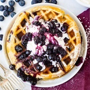 Waffle With Whipped Cream and Blueberries