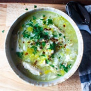 Mushroom, Leek, and Chicken Fried Rice Soup