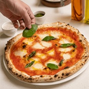 Pizza With Marinara Sauce, Mozzarella, Parmesan, Basil, Garlic, EVOO