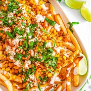 Marble Cheddar, Corn, and Cilantro Lime Crema Fries