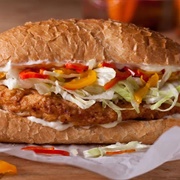 Banana Pepper and Fried Chicken Sandwich