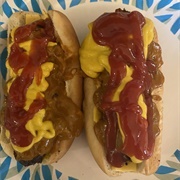 Chili Dog With Ketchup and Mustard